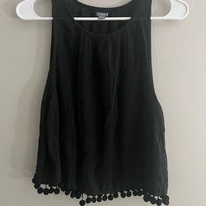 Aerie black tank top with pom poms